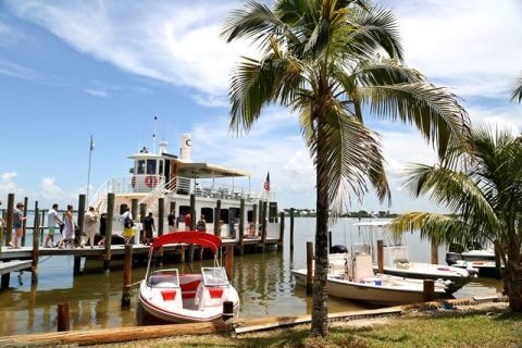 Cabbage Key visitors depart the key on the Lady Chadwick boat which cruises to and from the South Seas Plantation Resort on Captiva Island.