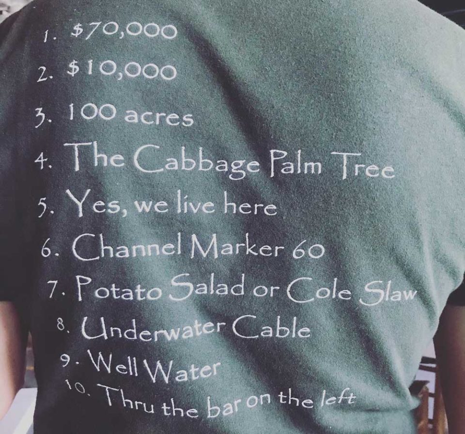 T-shirt with answers to the most commonly asked questions on back. 